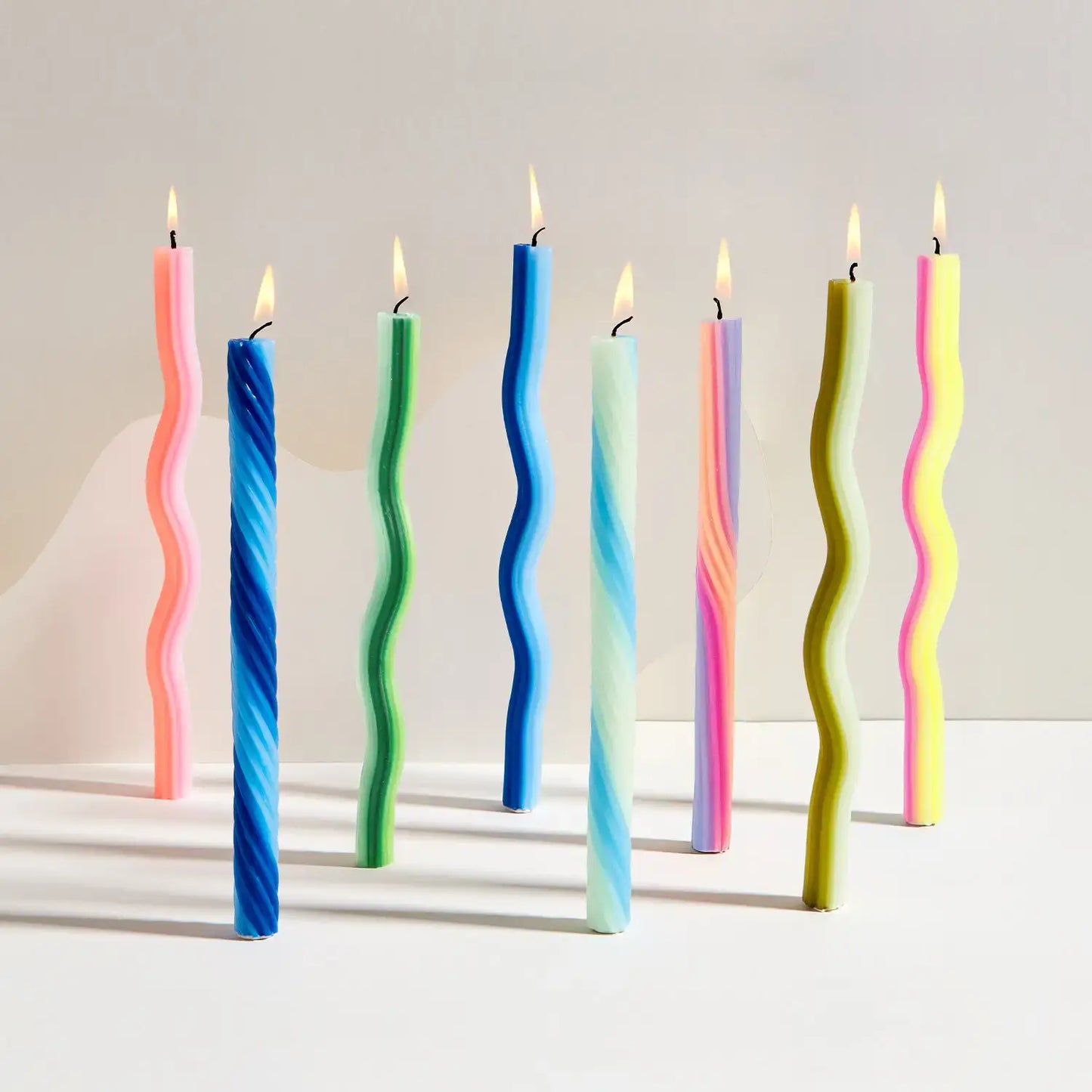 Wiggle Candles - Triple Green (2 Pack) - 11" Vibrant Tapers - PMA Store at the Portland Museum of Art, Maine