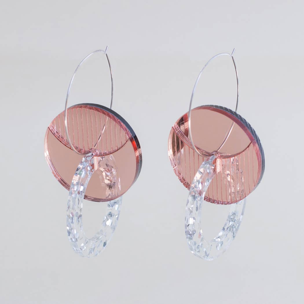Primario Earrings - Reversible: Gold Mirror and Beige, translucent Olive - PMA Store at the Portland Museum of Art, Maine