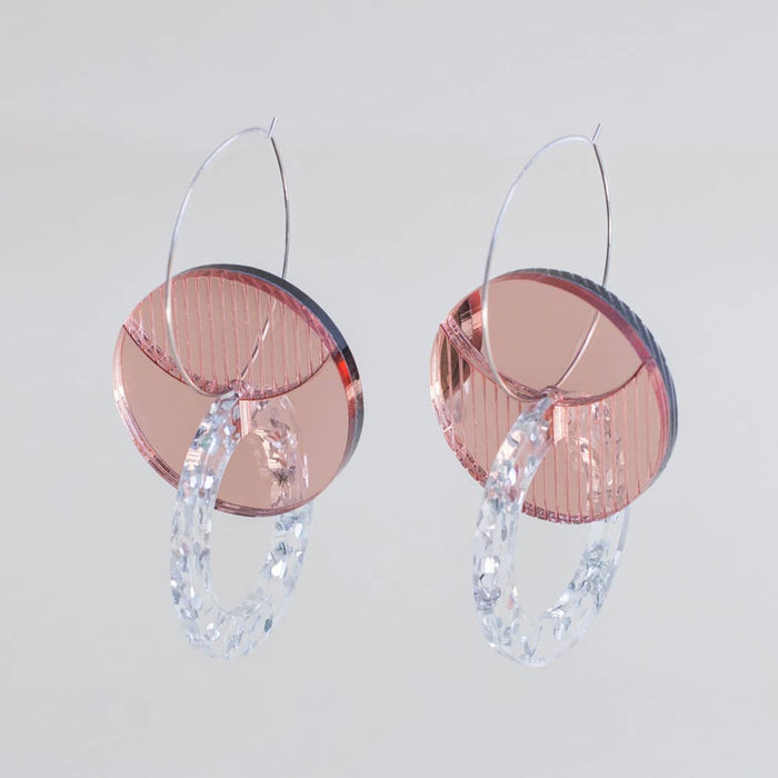 Primario Earrings - Reversible: Gold Mirror and Beige, translucent Olive