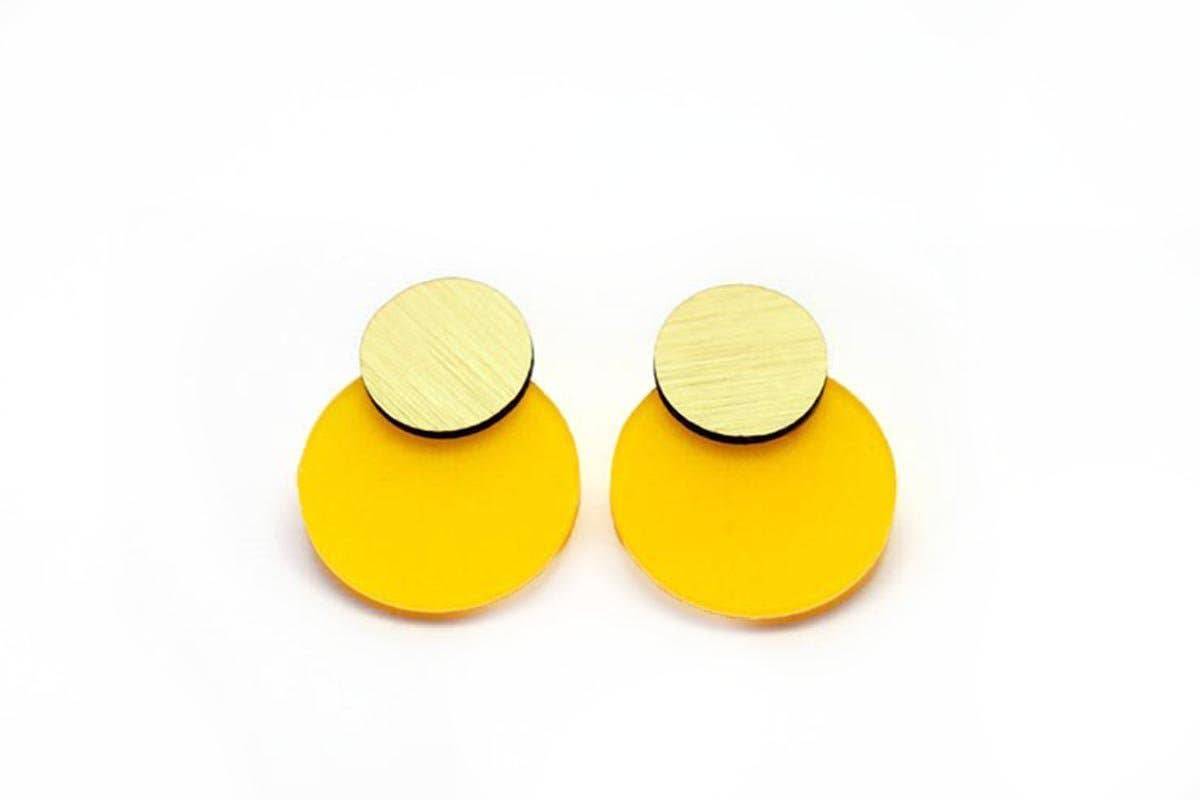dconstruct - Ecoresin Earrings - Disc Stud: Chartreuse / Gold - PMA Store at the Portland Museum of Art, Maine