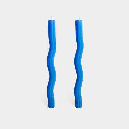 54 Celsius - Wiggle Candles - Blue (2 Pack) - 11" Vibrant Taper Candles - PMA Store at the Portland Museum of Art, Maine