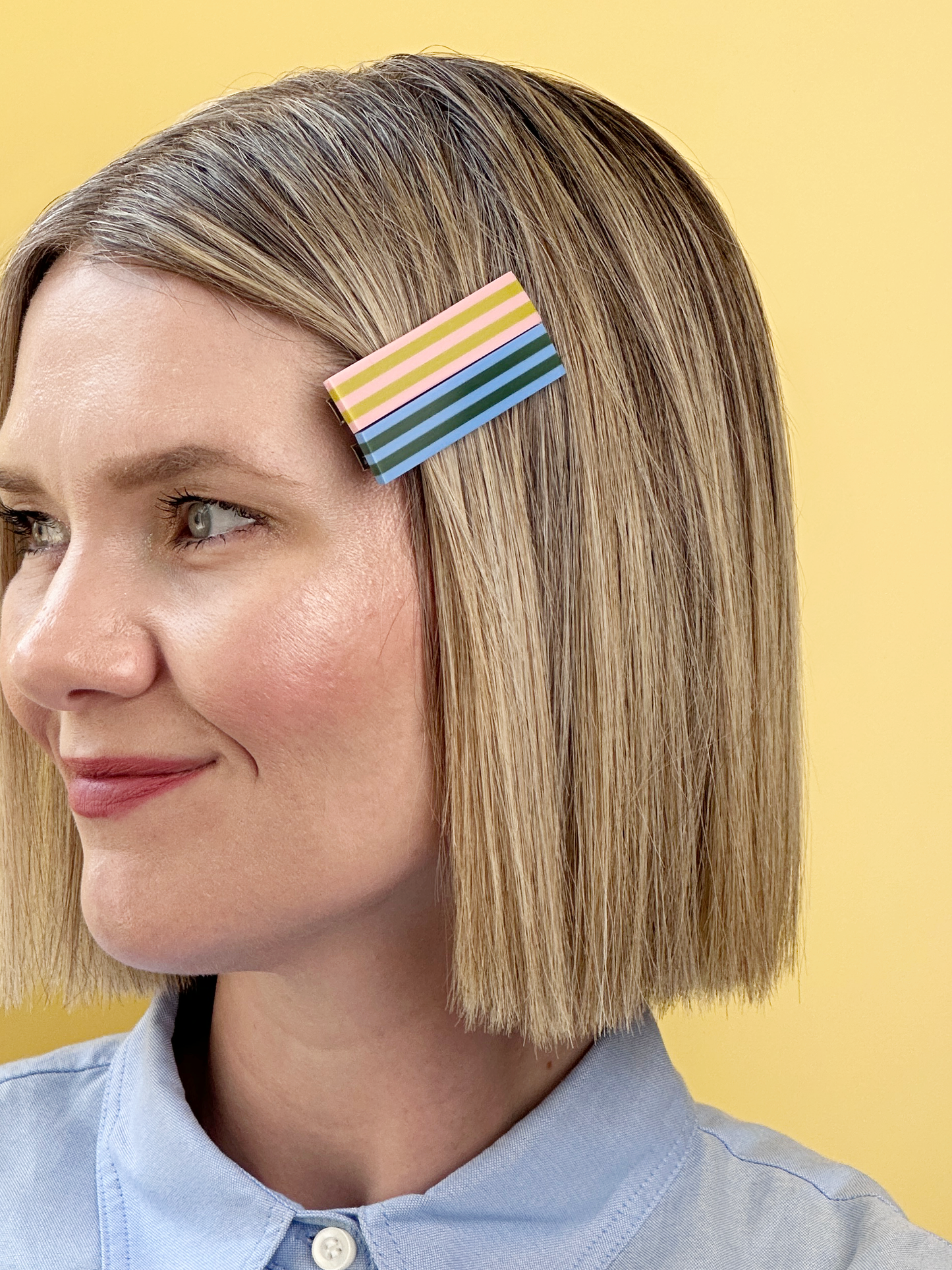 Combinist Goods - Striped Hair Clip | Large: Pastel Pink | Chartreuse