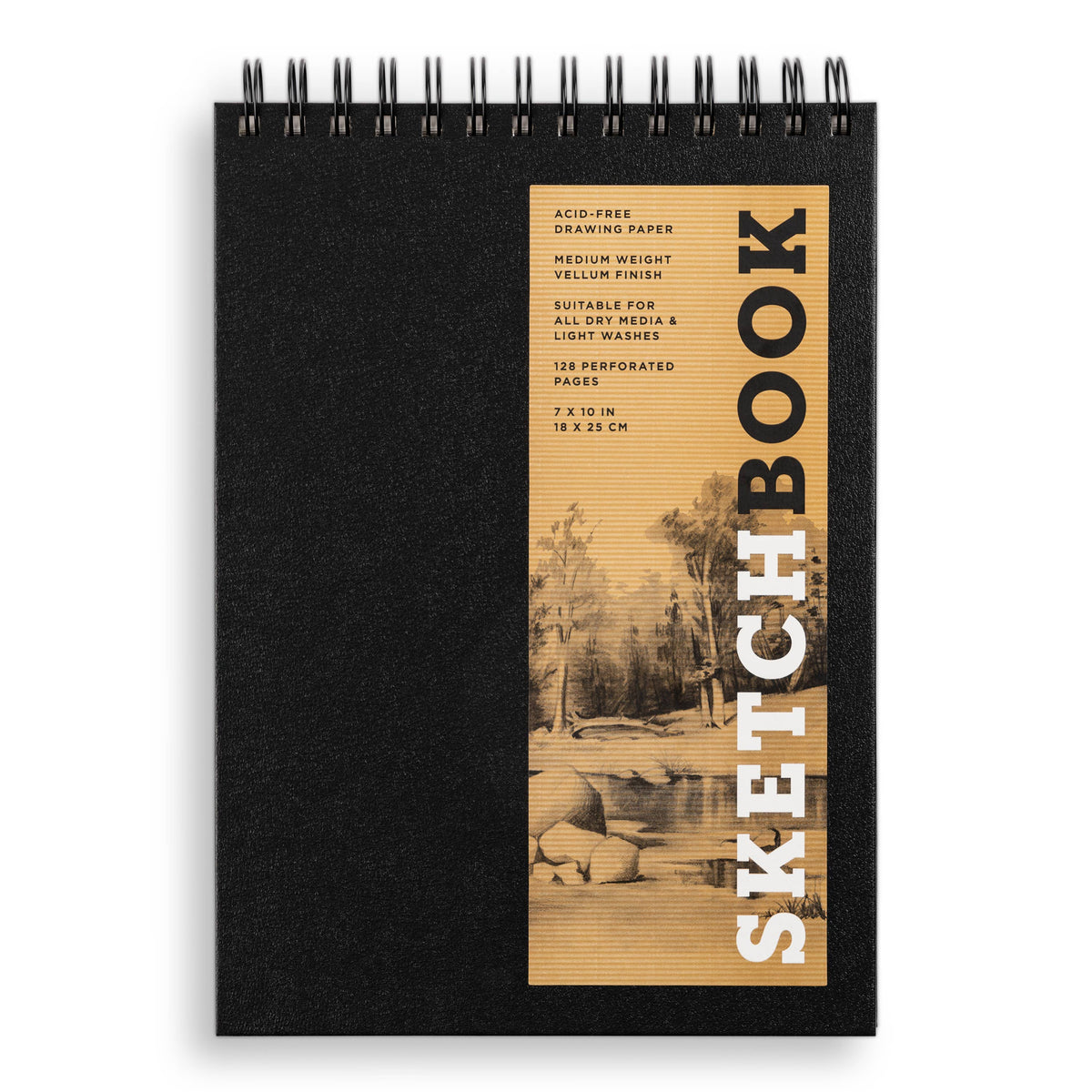 Hachette Book Group - Medium Sketchbook 10x7"- Basic Spiral Fliptop Landsc (Black): Spiral Bound