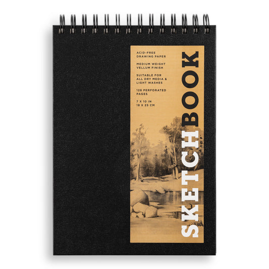 Hachette Book Group - Medium Sketchbook 10x7"- Basic Spiral Fliptop Landsc (Black): Spiral Bound