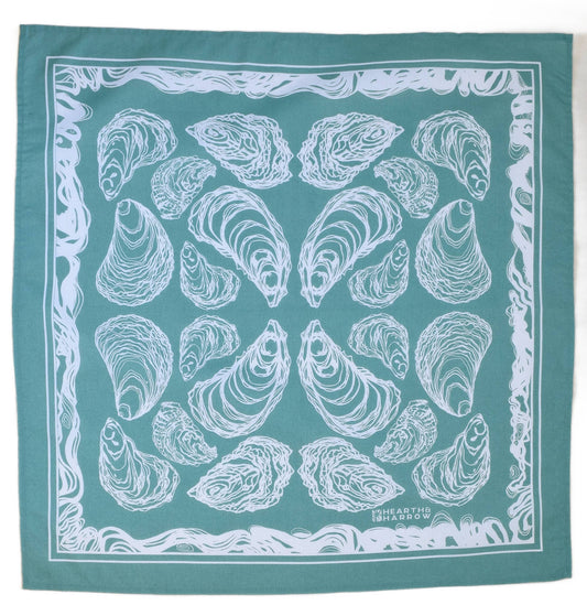 Hearth and Harrow - Oyster Bandana - 100% Cotton - Hand Printed - Green Teal - PMA Store at the Portland Museum of Art, Maine