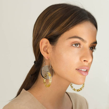Primario Earrings - Reversible: Gold Mirror and Beige, translucent Olive - PMA Store at the Portland Museum of Art, Maine