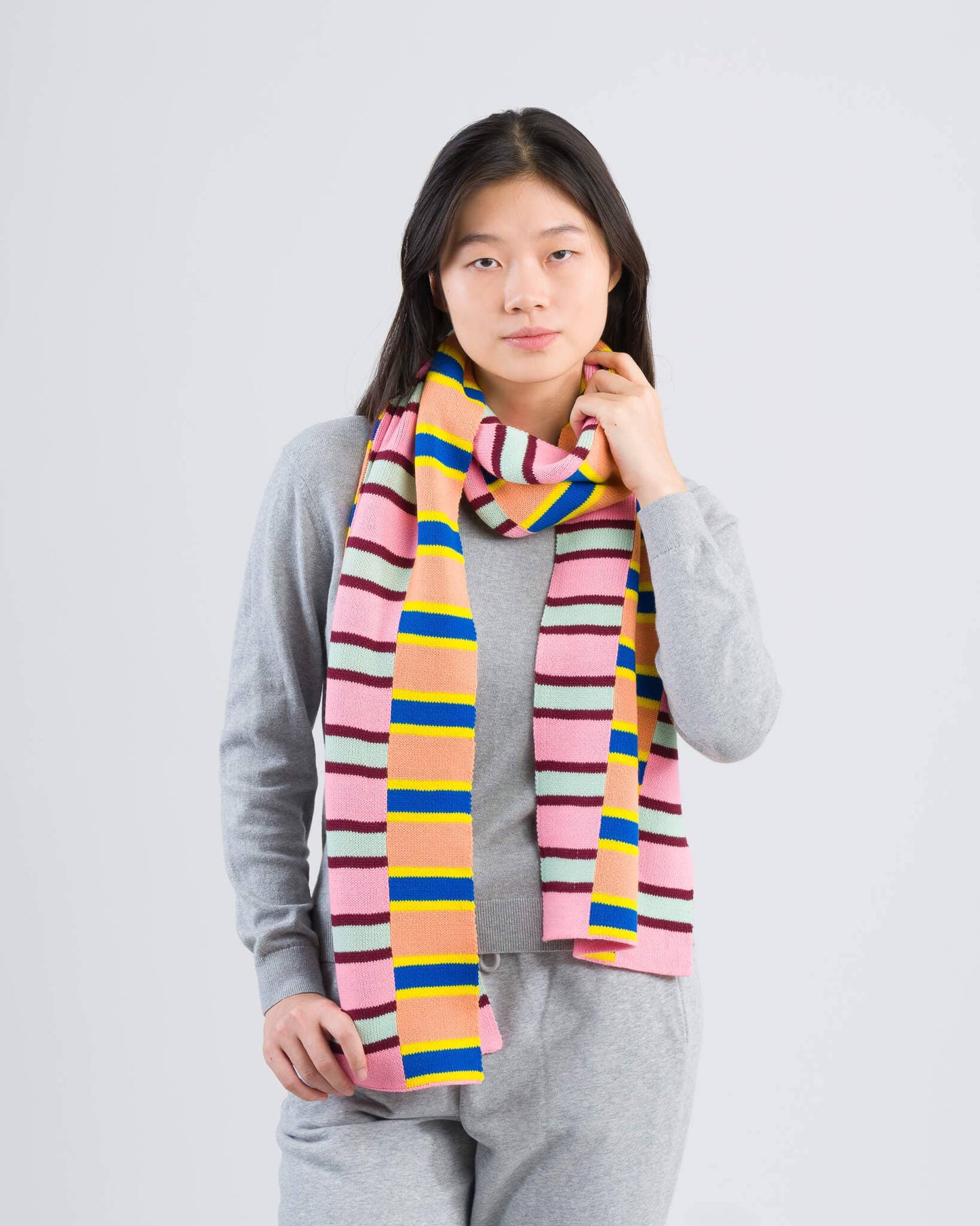 VERLOOP | knits - Zipper Stripe Big Scarf: Poppy Stone Blue - PMA Store at the Portland Museum of Art, Maine