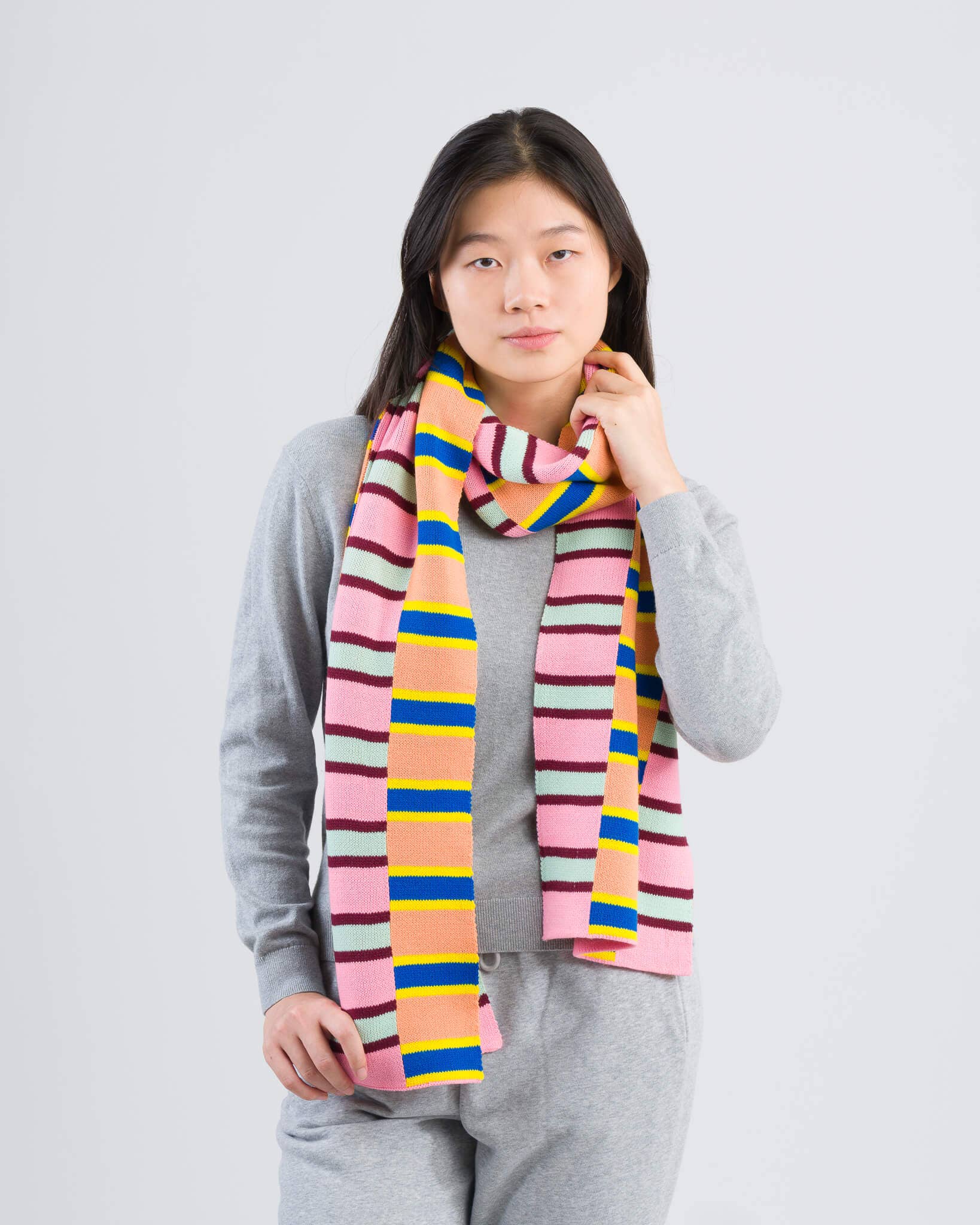 VERLOOP | knits - Zipper Stripe Big Scarf: Poppy Stone Blue - PMA Store at the Portland Museum of Art, Maine