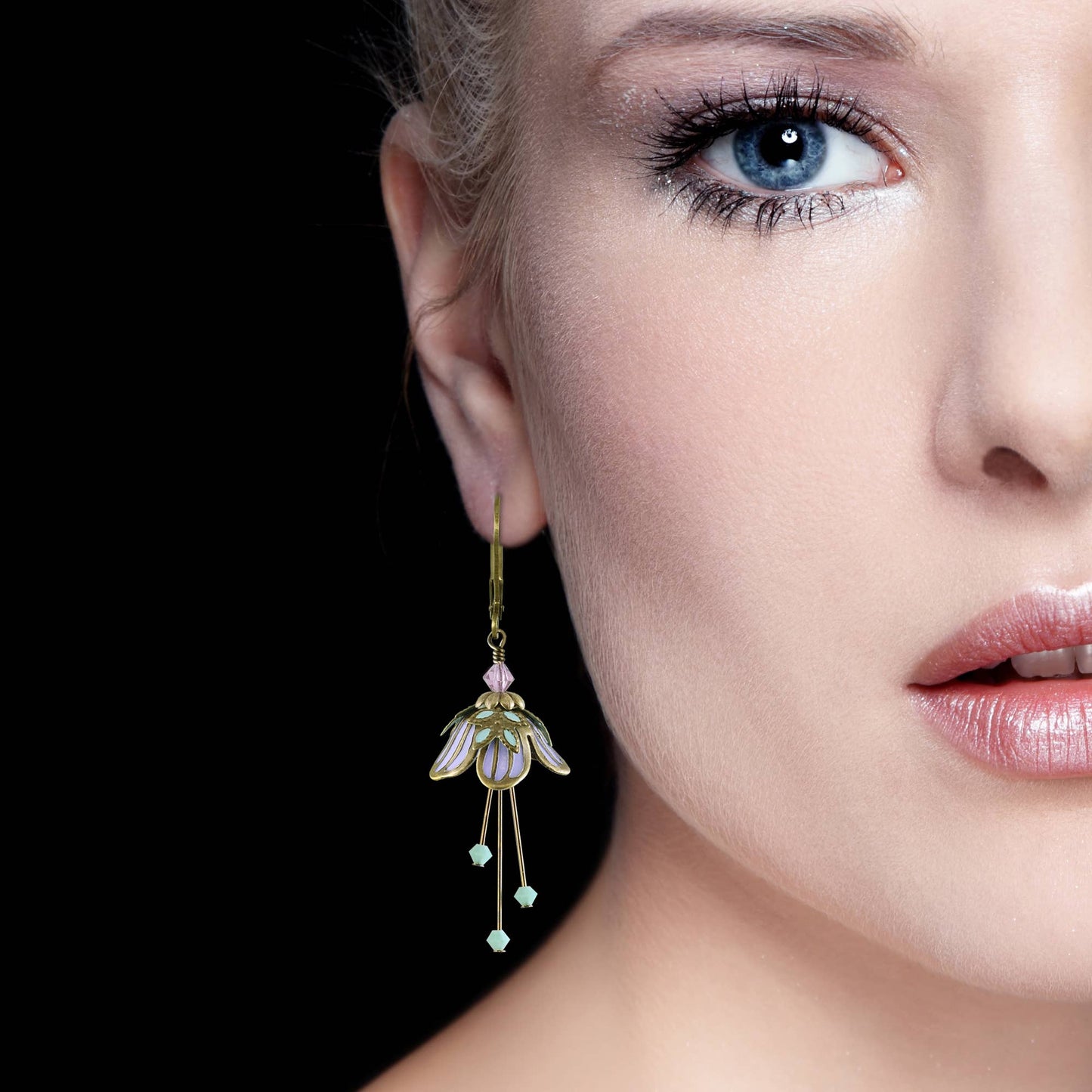 NoMonet - Flower Fairy: Painted Delicate Flower Earrings w Crystals: Gold/Red/Blue - PMA Store at the Portland Museum of Art, Maine