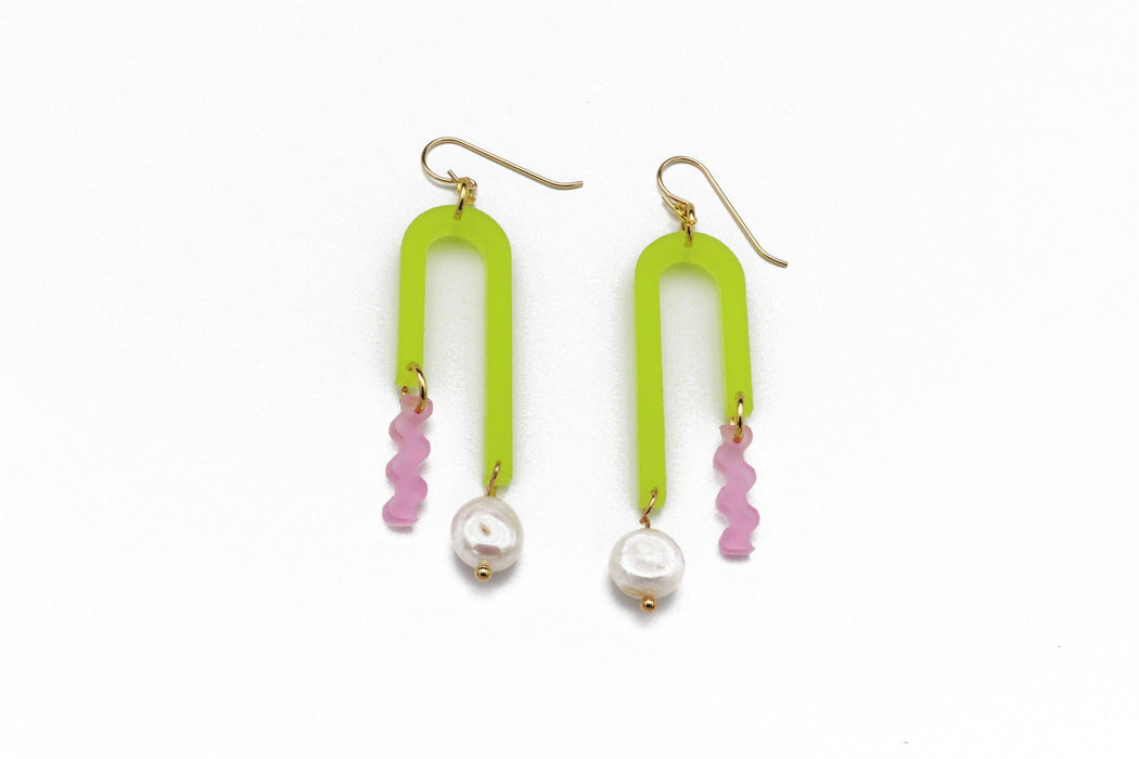 Arch Earrings - Frost Chartreuse: Cobalt