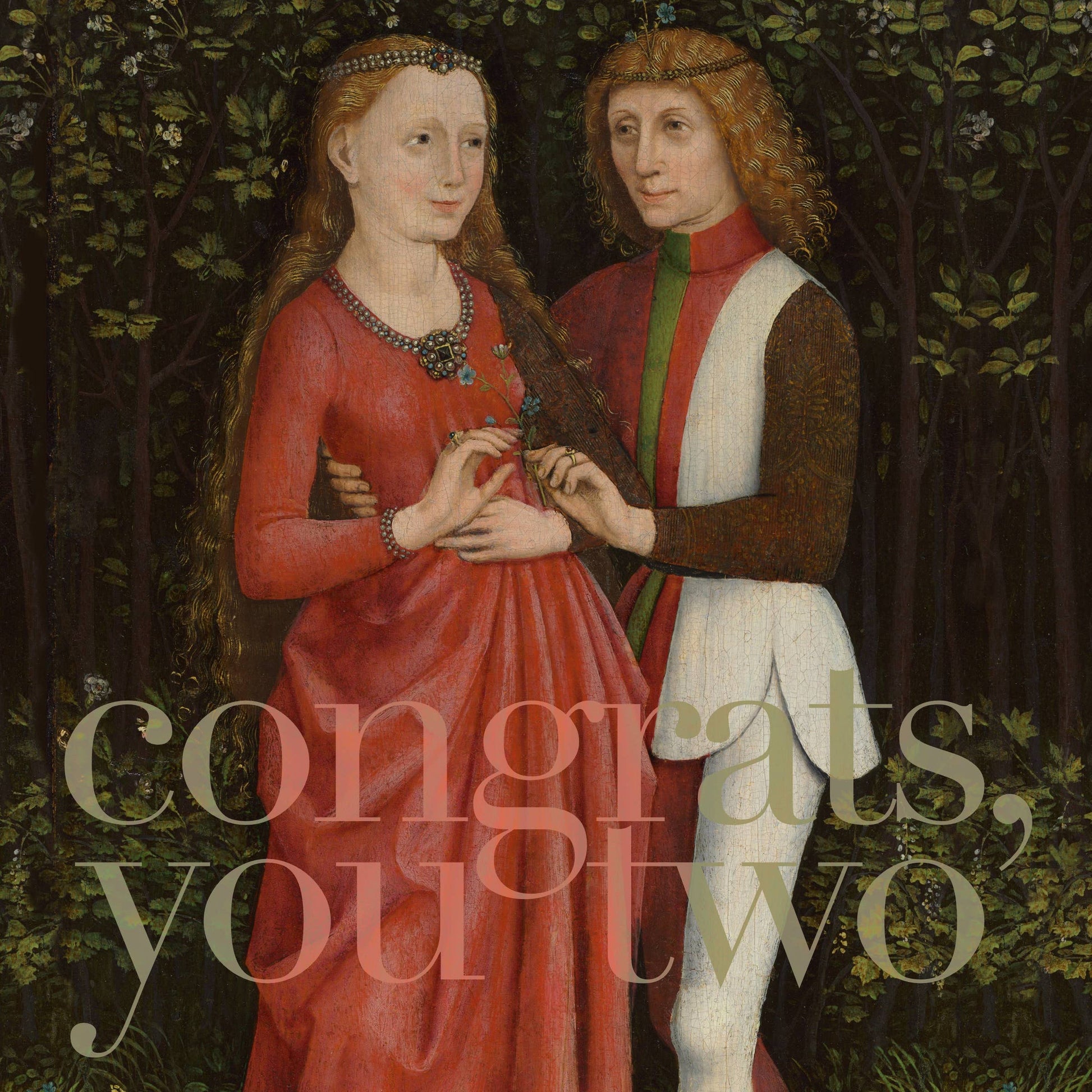 "Congrats, you two" (bridal couple) wedding greeting card: Recycled white envelopes - PMA Store at the Portland Museum of Art, Maine