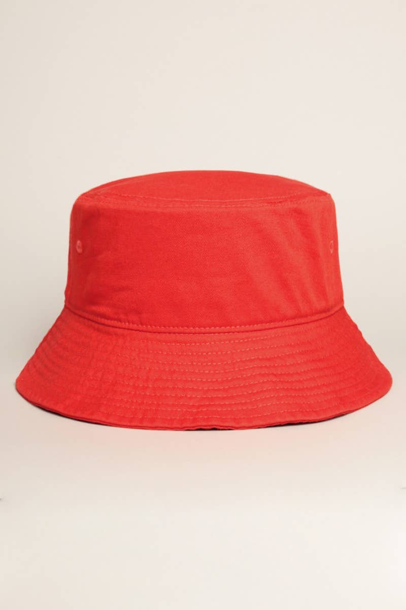 Fashion City - Solid Color Cotton Bucket Fisherman Hats: RED / S/M
