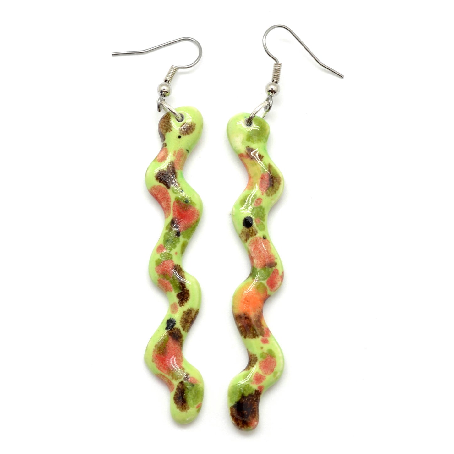Dunitz & Company - Ceramic Squiggle Dangle Earrings - Curly Worm Shape