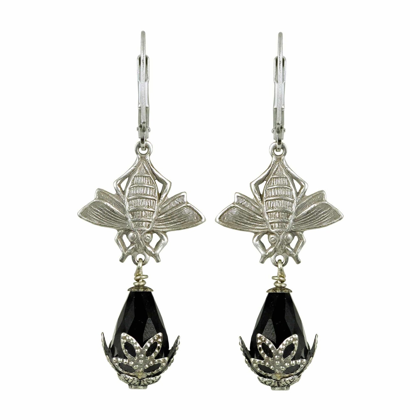 NoMonet - Fairyland: Bee Pollenating a Rosebud Hand Painted Earrings : Gold And Champagne - PMA Store at the Portland Museum of Art, Maine