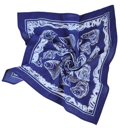 Hearth and Harrow - Oyster Bandana - 100% Cotton - Hand Printed - Royal Blue - PMA Store at the Portland Museum of Art, Maine