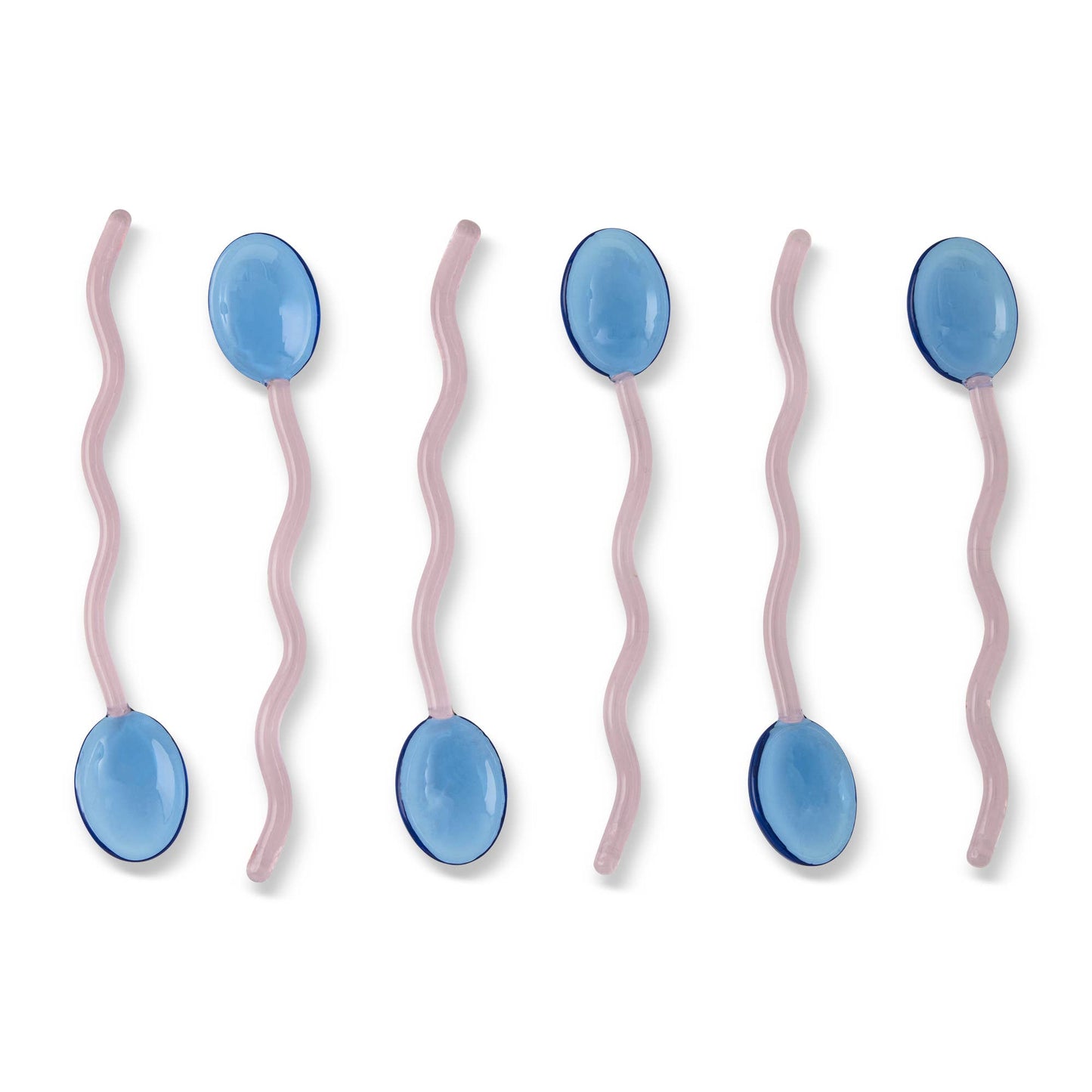 6pk Squiggle Handle Glass Spoons - Blue/Pink - PMA Store at the Portland Museum of Art, Maine
