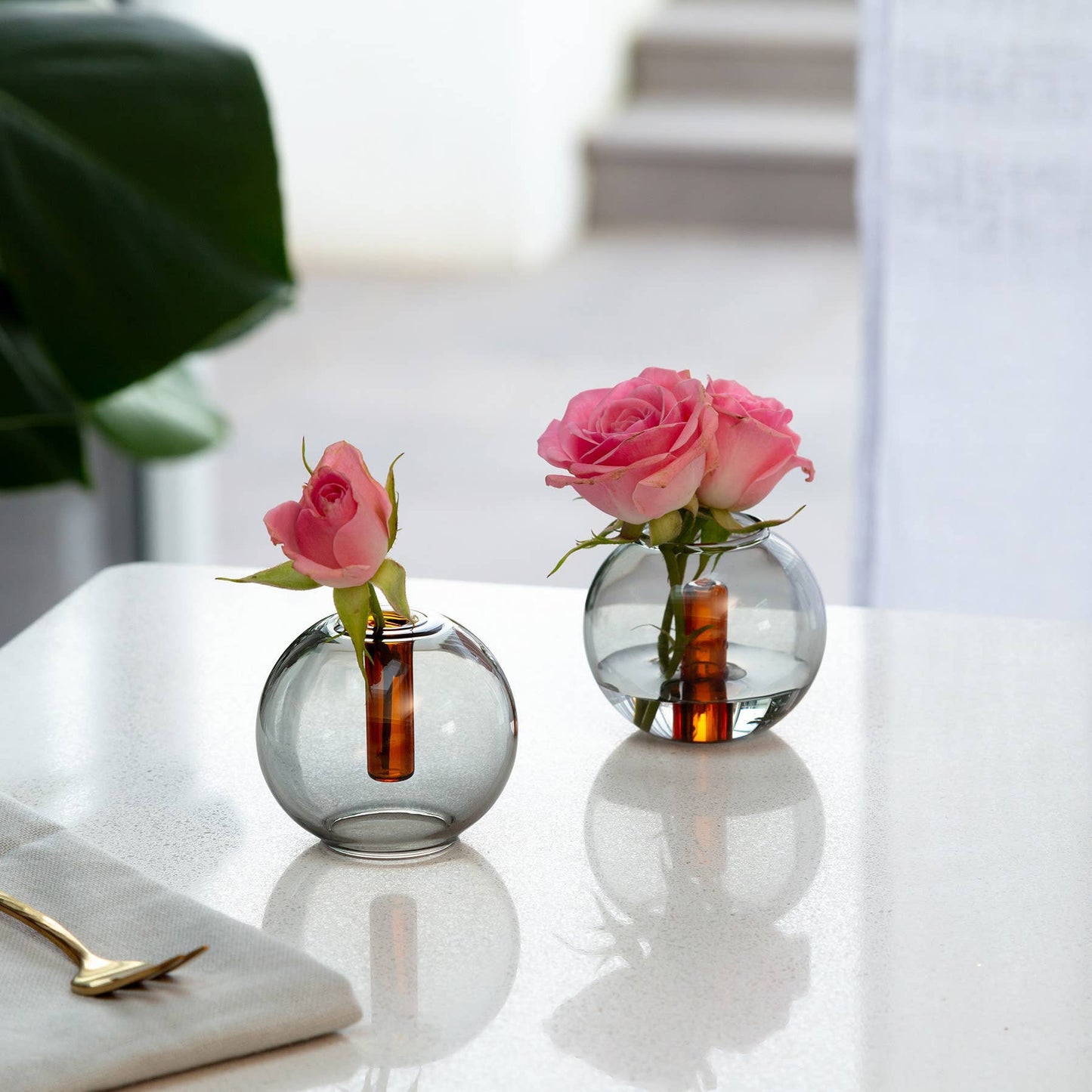 Block Design US - Mini Bubble Glass Vase: Blue and Yellow