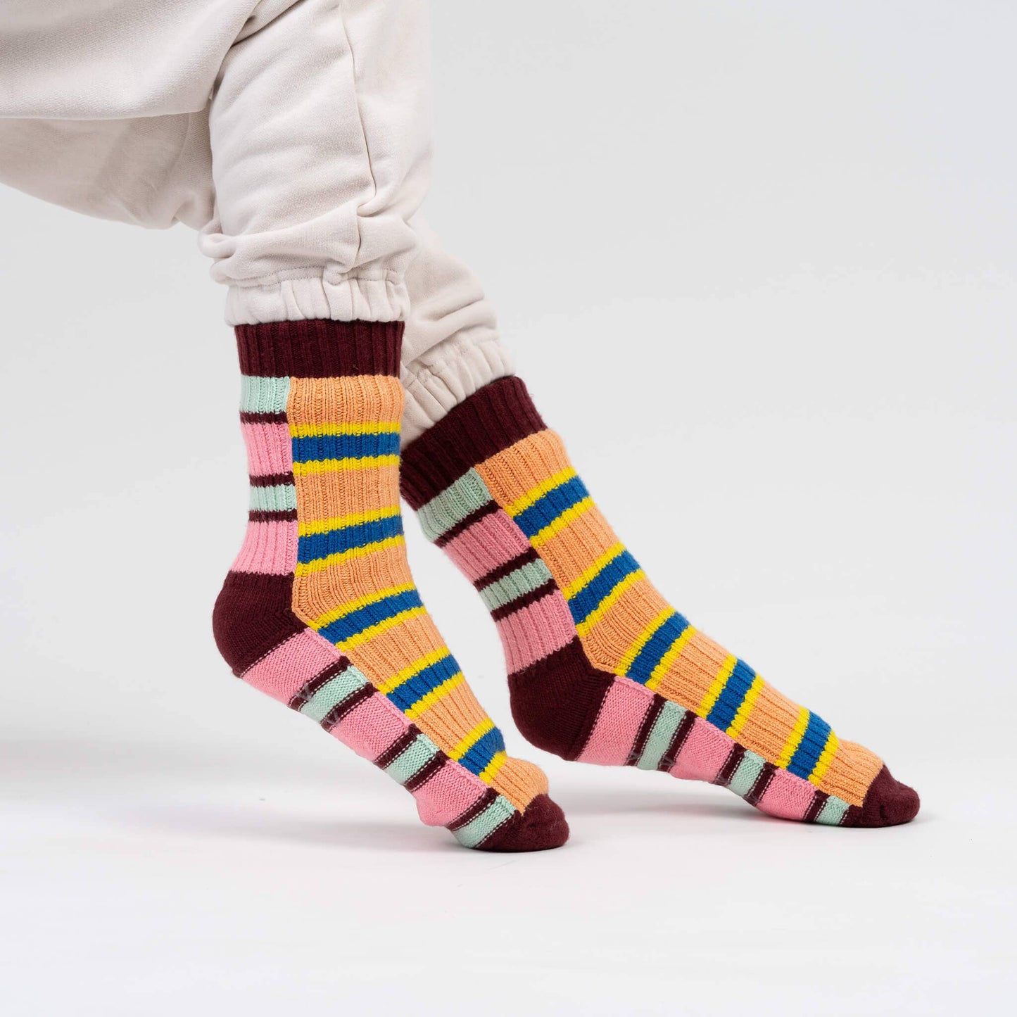 VERLOOP | knits - Zipper Stripe House Socks: Poppy Stone Blue / L/XL - W 9.5-12.5<br>M 8-11 - PMA Store at the Portland Museum of Art, Maine