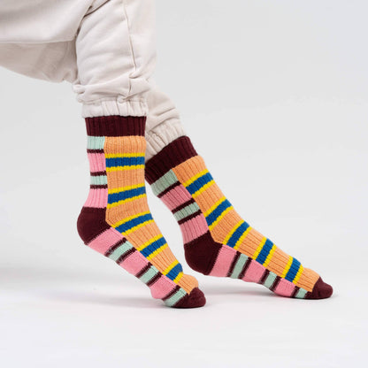 VERLOOP | knits - Zipper Stripe House Socks: Poppy Stone Blue / L/XL - W 9.5-12.5<br>M 8-11 - PMA Store at the Portland Museum of Art, Maine