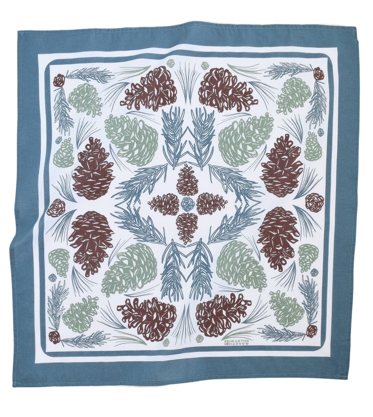 Hearth and Harrow - Pine Cone Bandana - 100% Cotton - Woodland - Soft Green - PMA Store at the Portland Museum of Art, Maine