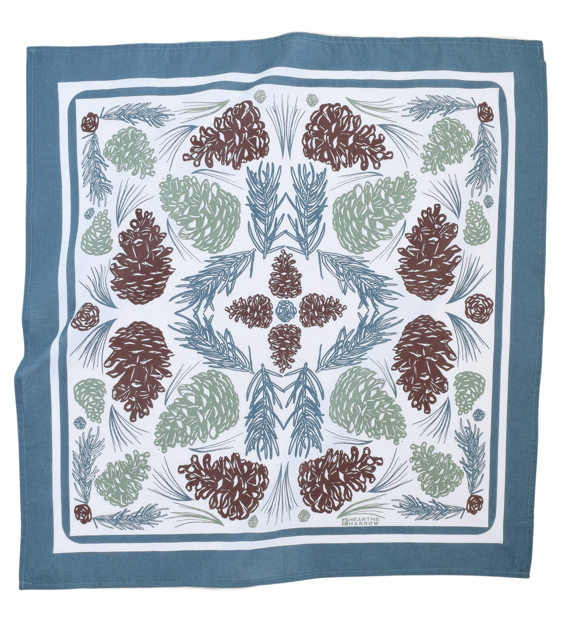 Hearth and Harrow - Pine Cone Bandana - 100% Cotton - Woodland - Soft Green - PMA Store at the Portland Museum of Art, Maine