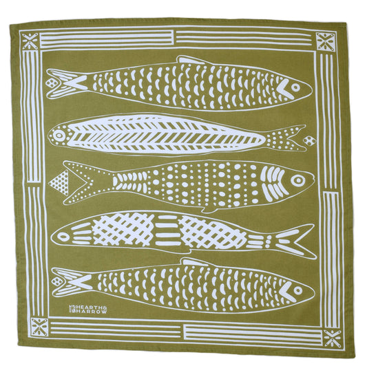 Hearth and Harrow - Sardine Bandana - 100% Cotton - Nautical Print - Hanky Ascot - PMA Store at the Portland Museum of Art, Maine