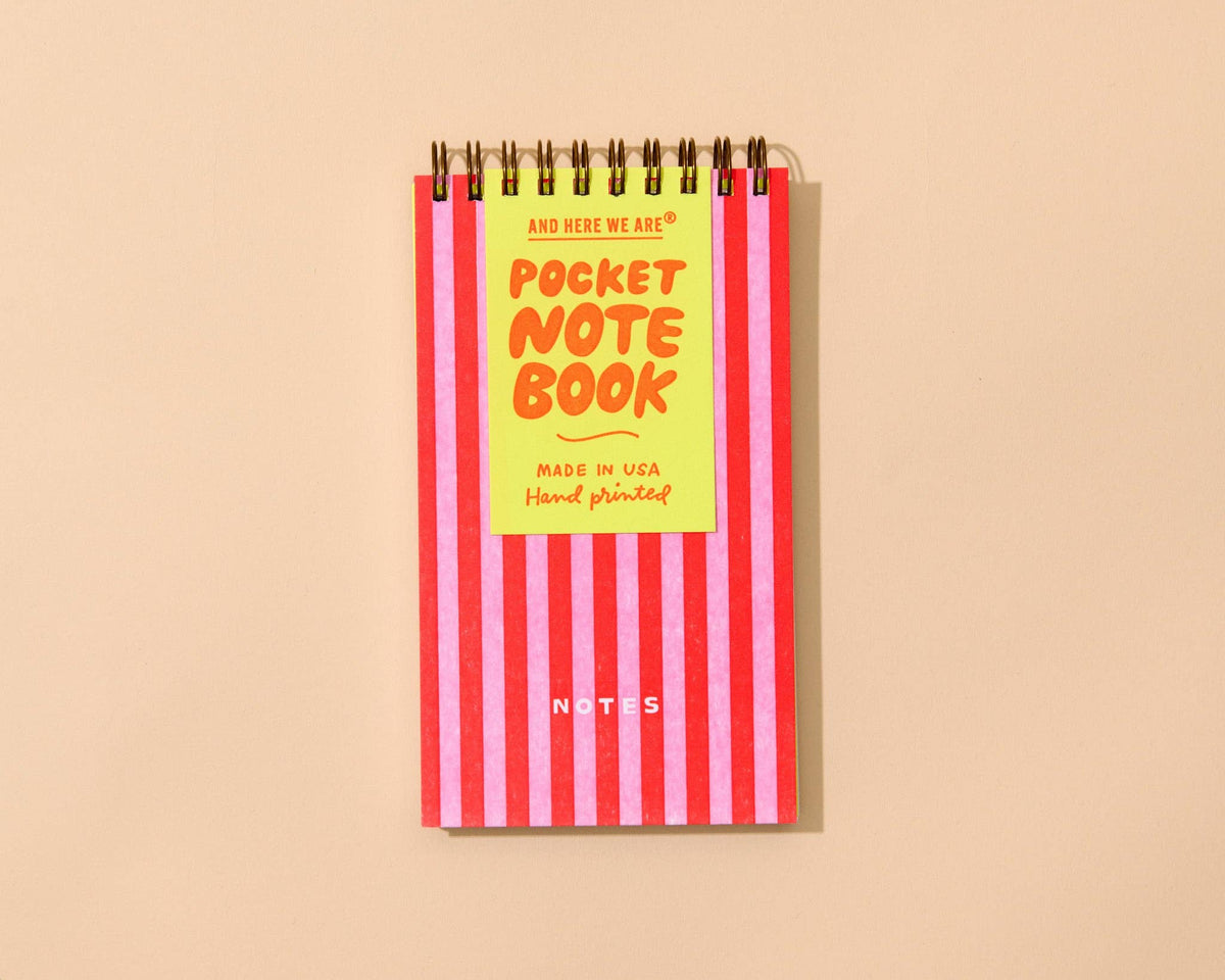 And Here We Are - Letterpress Small Spiral Notebook (Lined)—Cabana Stripe