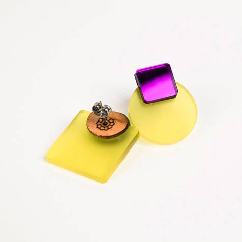 NEW Glare Mini Earrings: Yellow and Purple Mirror
