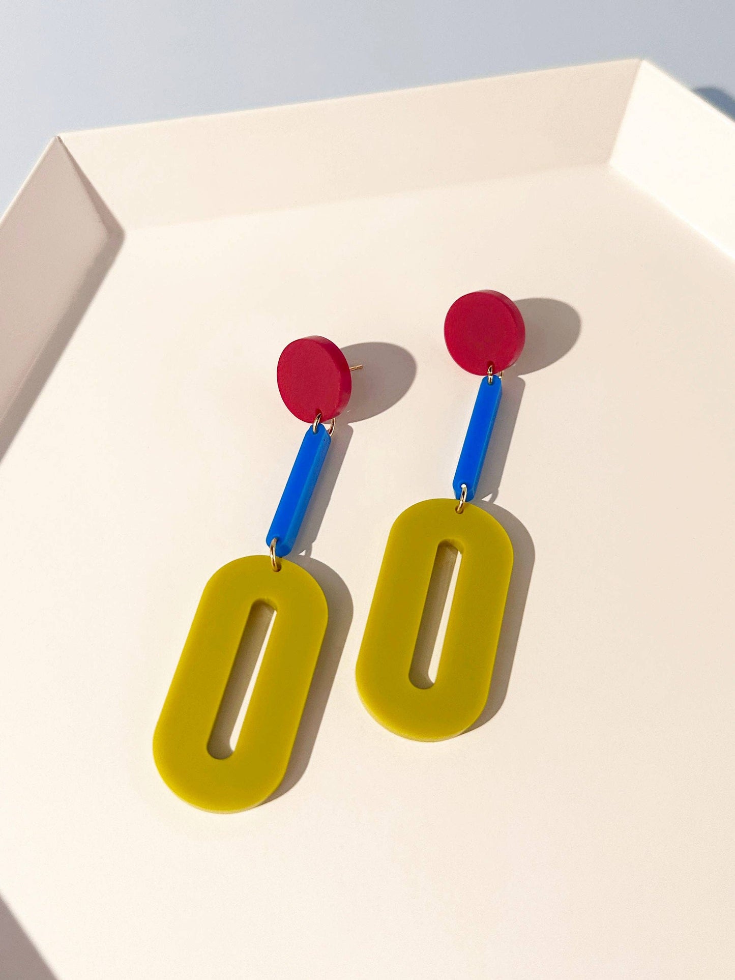Combinist Goods - Oval Drop Earrings: Blue | Mango | Pink
