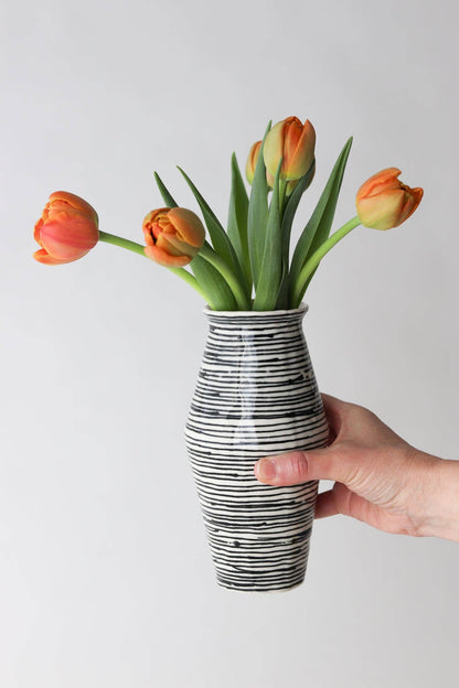 Elizabeth Benotti Ceramics - Everyday Pinched Vase: Striped - PMA Store at the Portland Museum of Art, Maine