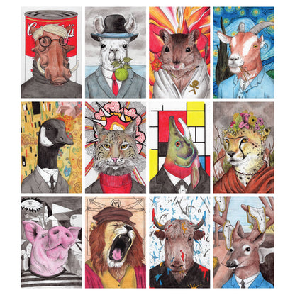 Ah Ha Brands - Zooseum Punny Animal Artist Postcard 12-Pack
