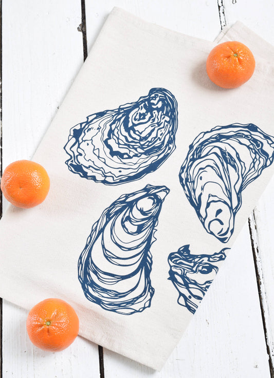 Hearth and Harrow - Oyster Tea Towel in Navy Blue - Organic Cotton - Sea Shell - PMA Store at the Portland Museum of Art, Maine