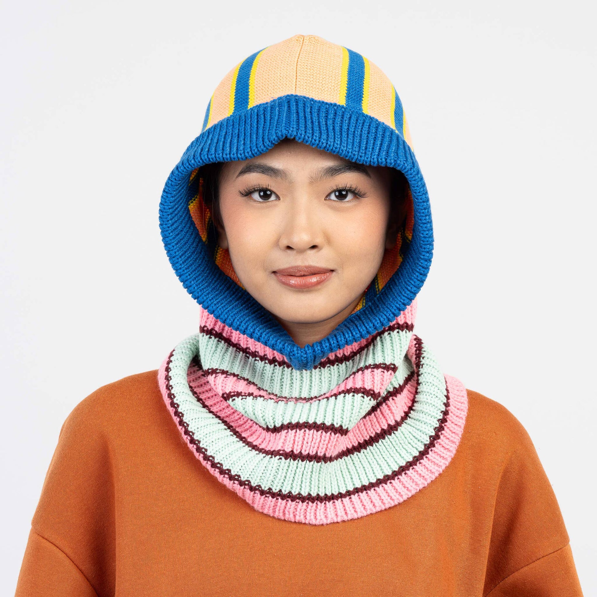Zipper Stripe Hood: Peach Cobalt - PMA Store at the Portland Museum of Art, Maine