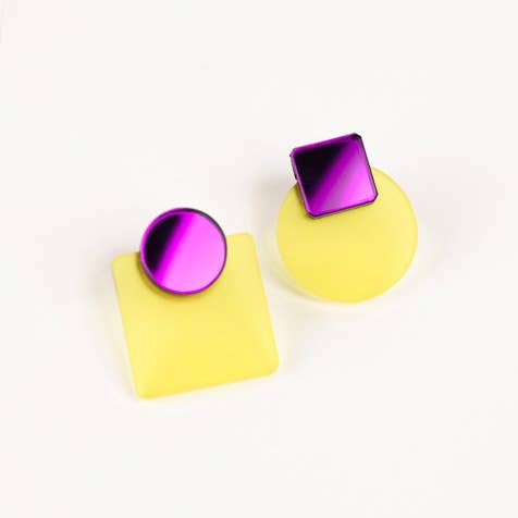 NEW Glare Mini Earrings: Yellow and Purple Mirror