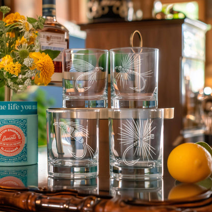 Benoit's Design Co. - Fly Fishing Flies Drinking Glasses (Set of 4): Set of 4 / Pint ~16 oz - PMA Store at the Portland Museum of Art, Maine