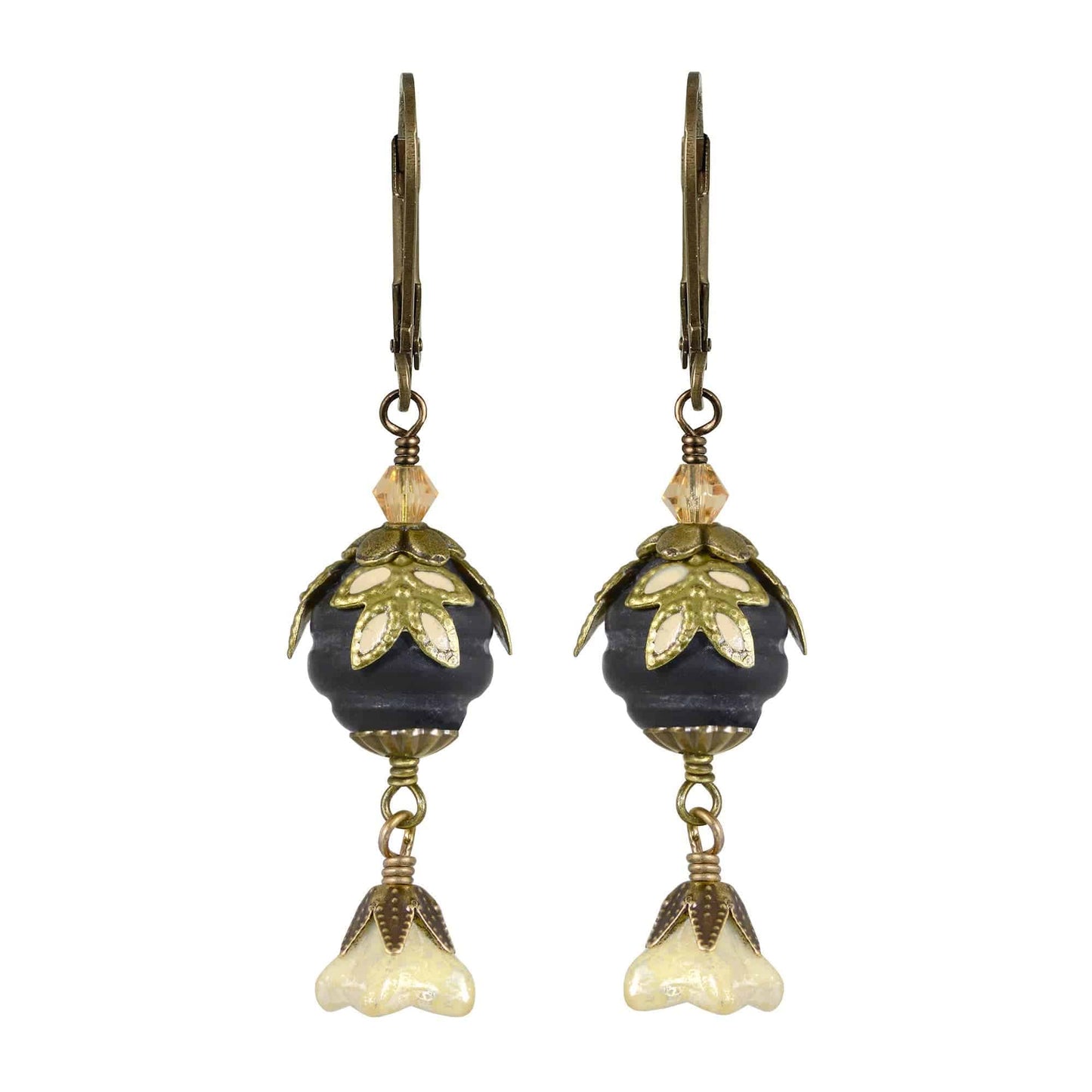 NoMonet - Fairyland: Pearl & Flower Crystal Hand-Painted Drop Earrings: Gold And Turquoise - PMA Store at the Portland Museum of Art, Maine