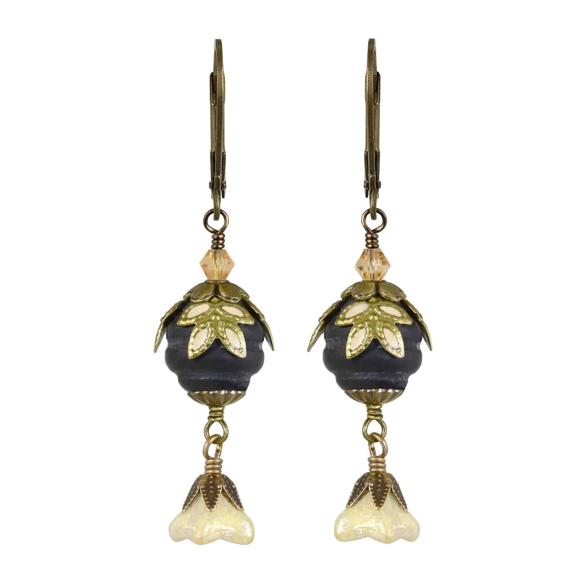 NoMonet - Fairyland: Pearl & Flower Crystal Hand-Painted Drop Earrings: Gold And Turquoise - PMA Store at the Portland Museum of Art, Maine