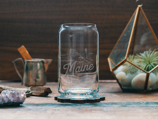 Benoit's Design Co. - Maine State Drinking Glasses: Beer Can ~16 oz - PMA Store at the Portland Museum of Art, Maine