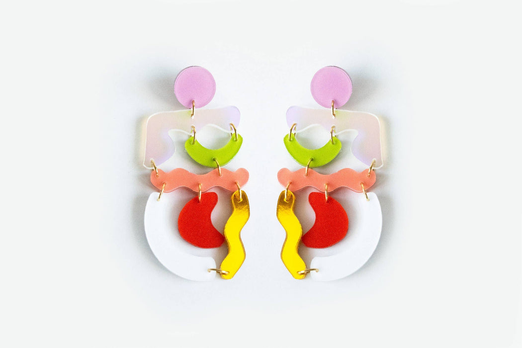 Ecoresin Squiggle Mania Earrings: Rainbow
