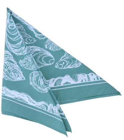 Hearth and Harrow - Oyster Bandana - 100% Cotton - Hand Printed - Green Teal - PMA Store at the Portland Museum of Art, Maine