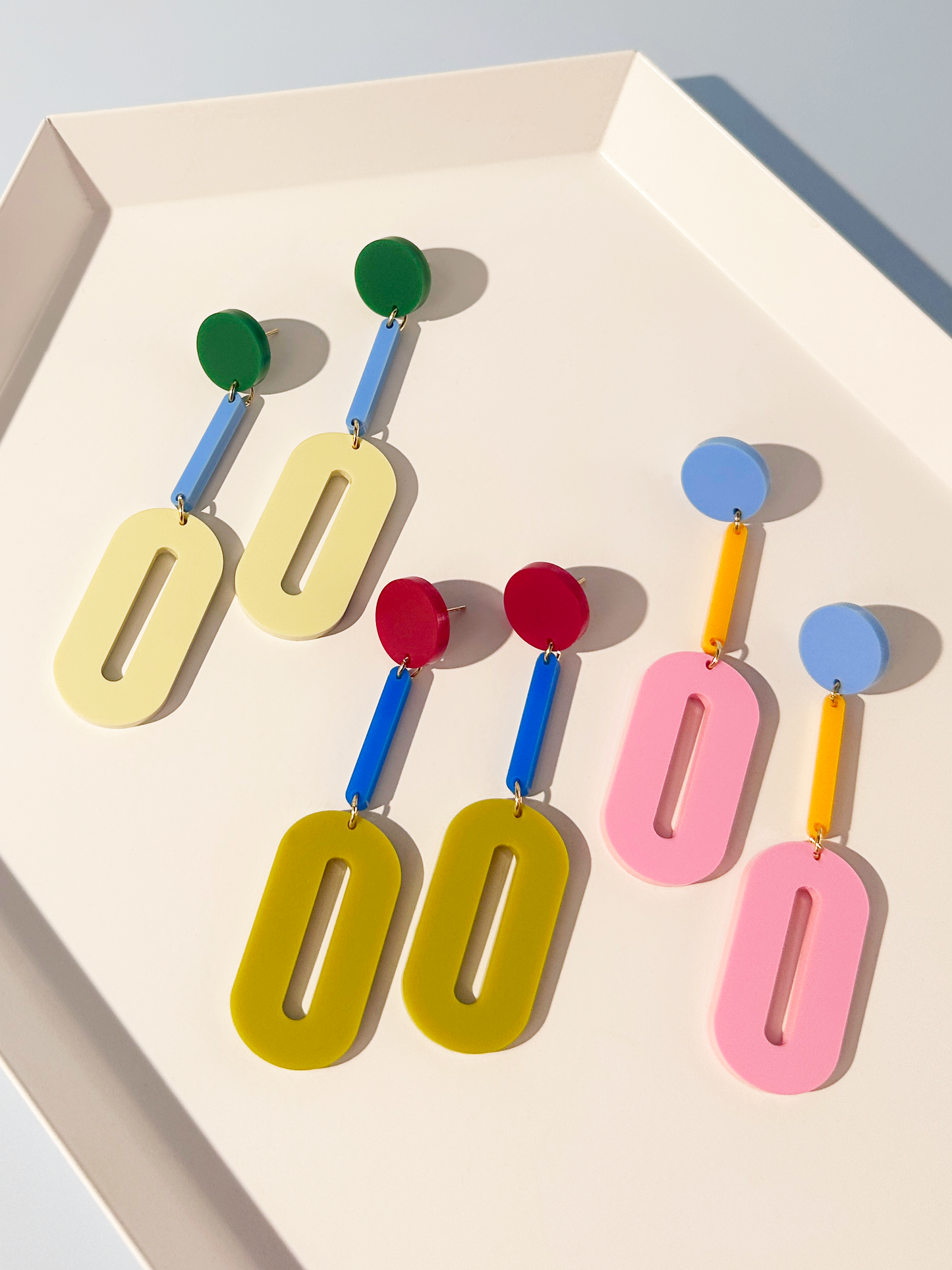 Combinist Goods - Oval Drop Earrings: Blue | Mango | Pink