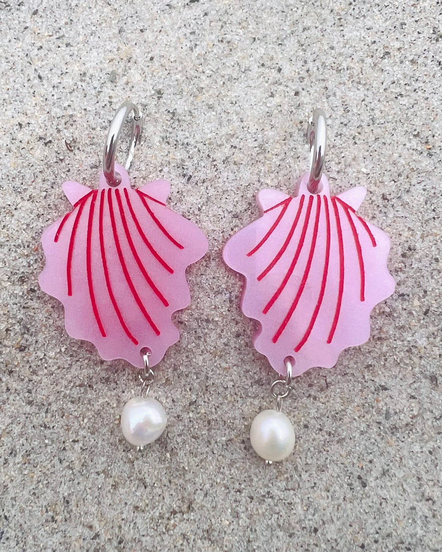 Pink Shell with Pearl Earrings