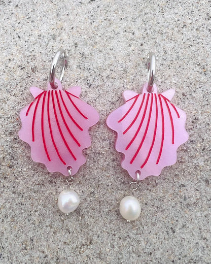 Pink Shell with Pearl Earrings